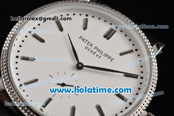 Patek Philippe Calatrava Miyota Quartz Steel Case with Silver Stick Markers and White Dial - Click Image to Close